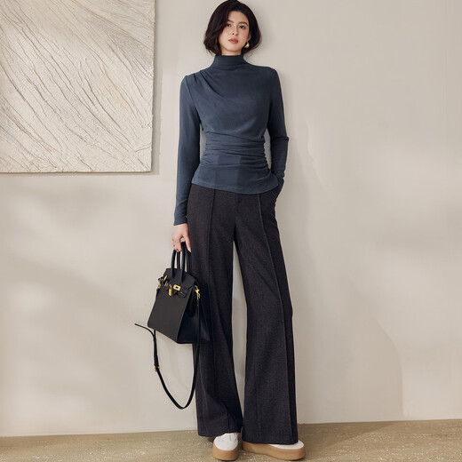 ROEYSHOUSE Luo Yi high-end pleated half turtleneck bottoming sweater for women in winter slimming inner sweater 13113 blue 2XL