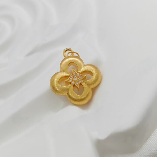 18K gold diamond pendant, brushed clover, 18K gold woven four-leaf clover pendant, birthday gift for girls, yellow K chain