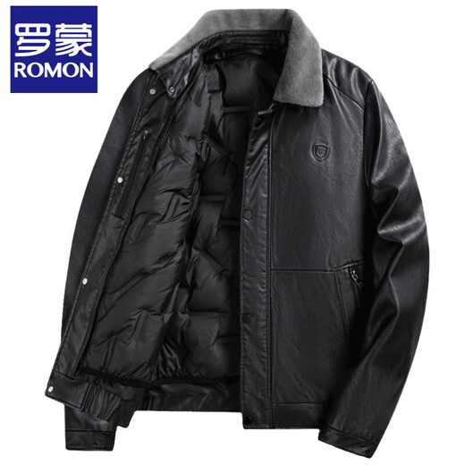 Luo Meng Men's Leather Jacket Thickened Short Fur Collar Liner Detachable Winter Down Jacket for Middle-aged and Elderly Dads