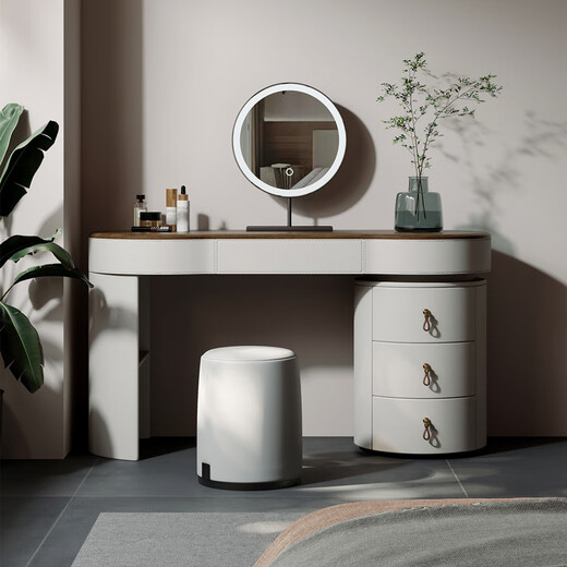 Huichuangyuan high-end French retro black walnut modern minimalist bedroom saddle leather storage and storage dresser makeup table 1.0 meter dresser + makeup stool black walnut veneer only need to install feet