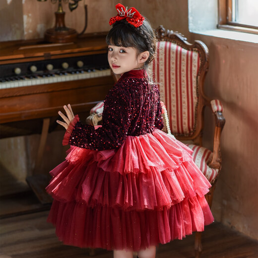 Nisha Beier Girls Red New Year Dress Children's Baby New Year Children's Clothes Skirt New Year's Eve Princess Dress Red 110