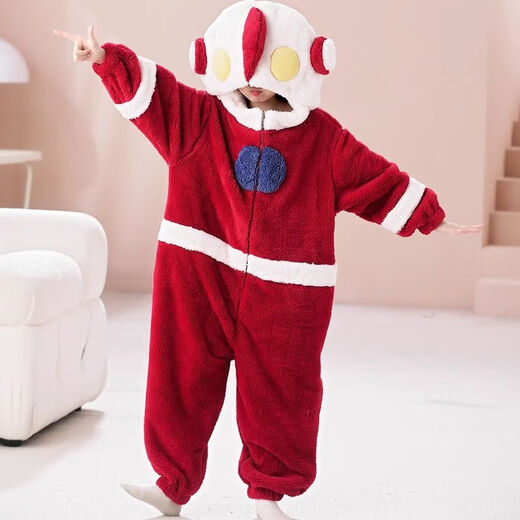 连体睡衣女童秋冬款儿童睡袋珊瑚绒加厚女孩男宝宝红色奥特曼爬服 红色 90 身高80cm左右