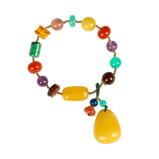 OUCERNY Beeswax Duobao Bracelet Blood Amber Amethyst Southern Red with Amber Water Drop Pendant Bracelet Beeswax Women's Heart Color