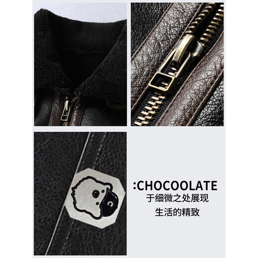 CHOCOOLATEit sherpa spliced leather jacket men's winter velvet thickened warm cotton jacket black velvet L
