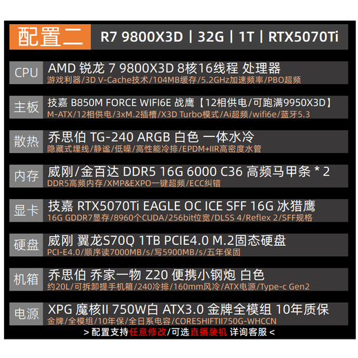 Gigabyte mini host AMD Ryzen 7 9800X3D/RTX5080 White Snow Eagle 5070TI e-sports game live broadcast high-end flagship itx portable desktop computer host 2 R7 9800X3D丨RTX5070Ti