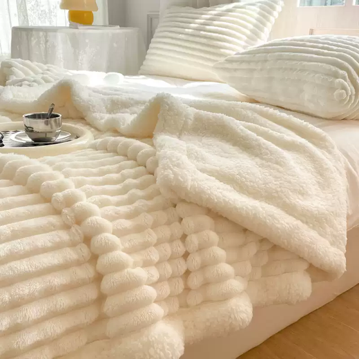 RSRDDY Home Textiles Simple Four Seasons Blanket Thickened Rabbit Velvet Lamb Velvet Blanket Warm Single Double Baby Blanket Striped-Original White 100x150cm Baby