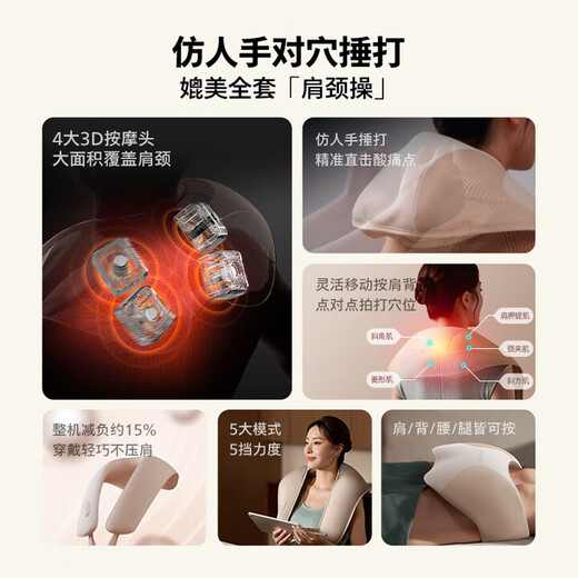 Philips (PHILIPS) Chui Chui Bao Cervical Massager, Massage Shawl, Shoulder, Neck and Back Massager, 3D Imitation Human Hand Beating, Birthday and New Year Gift for Parents, Boyfriends and Girlfriends 3209N