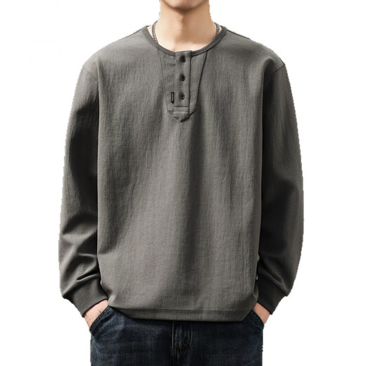 AX Armani broken code 2026 high-end American fashion brand retro Henry collar long-sleeved shirt for men in autumn heavy feeling loose green M suitable for 110-130Jin Jin equals 0.5 kg