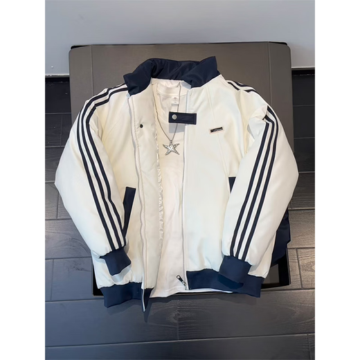 She Manlai three-stripe cotton jacket men's winter college style jacket cotton clothespins thickened baseball uniform cotton-padded jacket men navy blue XL