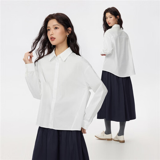Giordano intellectual style shirt women's new pure cotton poplin loose silhouette long-sleeved shirt women 13345865