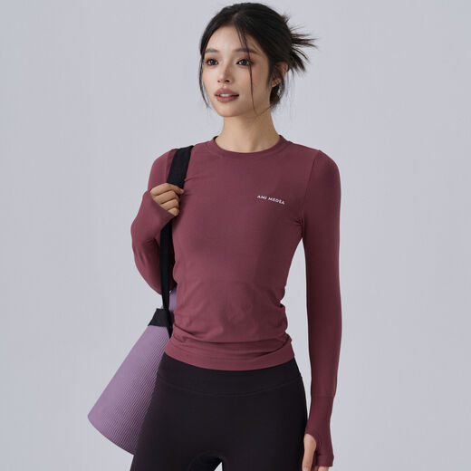 Fitness girl yoga wear round neck top autumn and winter new Pilates slim long-sleeved running sports quick-drying T-shirt black S S