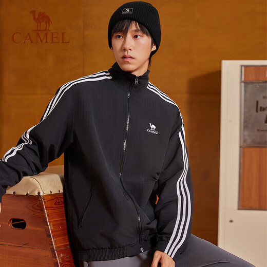 Camel (CAMEL) all-terrain windbreaker for men and women casual stand-up collar sports jacket jacket C35CABLH040 Phantom Black S