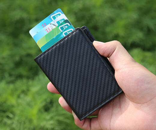 Carbon Fiber RFID Card Holder Multi-Slot Card Holder Simple Long Version Credit Card Holder Card Holder PU Black-Crazy Horse Leather