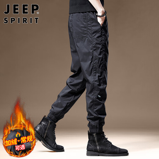 JEEP SPIRIT Jeep Velvet Men's Casual Pants Winter Large Size Charge Leg Sports Workwear Pants Black Velvet XL