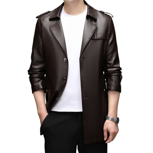Hengyuanxiang 2025 New Windbreaker Jacket Men's Suit Collar Leather Jacket Business Casual Mid-Length Leather Jacket Black-Long (Select High Quality) M 170 Recommended 90-120Jin Jin is equal to 0.5 kg