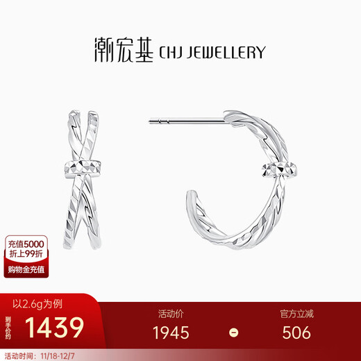 Chao Acer Zhi Jian Cross PT950 Platinum Platinum Earrings Women's Platinum Earrings Gift Priced labor cost 320 yuan C One pair Contains silicone ear plugs 2.6g