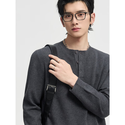 Earl Zall 25 Early Winter Henley Collar Pullover Knitted Bottoming Shirt Men's Casual Loose Korean Sweater Clay Color 3XL