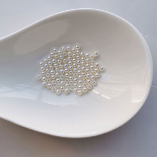 Bhiodha mini natural freshwater round 335mm particle pearl DIY bracelet ring perforated pearl loose beads white 20 pieces