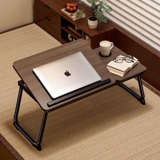 Bed desk laptop table liftable lazy student dormitory foldable table study table small table 55*33 black brushed five-speed lift + cup holder