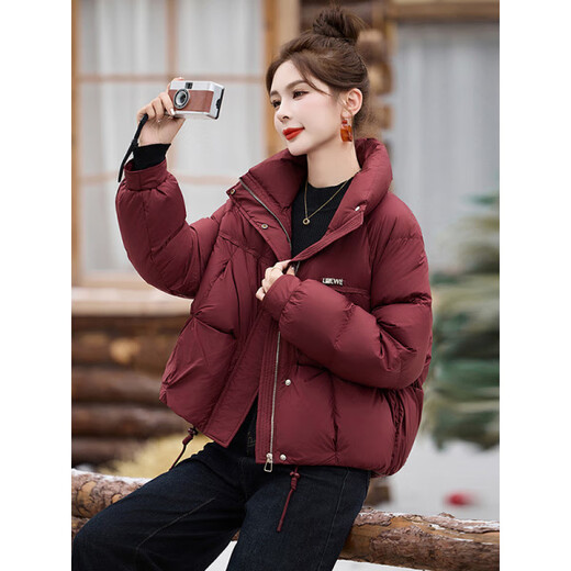 Semir down jacket women's short loose large size 2025 winter fashion high-end small design warm jacket Ankola red M 106-120Jin Jin is equal to 0.5 kg