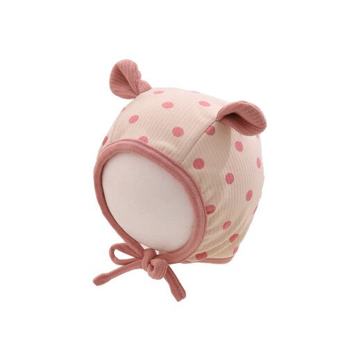 婴儿帽子春秋季可爱超萌婴幼儿护卤门秋冬天新生儿男女宝宝护耳帽 卡其色_圆点耳朵系带胎帽 170 0-8个月_防风绳_34-44CM_可调节