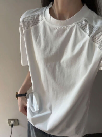 White mesh splicing breathable quick-drying clothing men's summer ice silk cool short-sleeved T-shirt outdoor sports cycling clothing white upgraded version M M