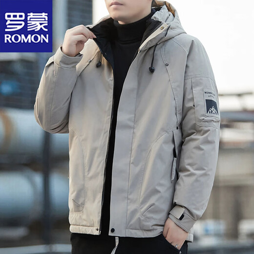 ROMON cotton-padded jacket for men in autumn and winter, windproof and cold-proof hooded top, outdoor casual warm jacket, black XL