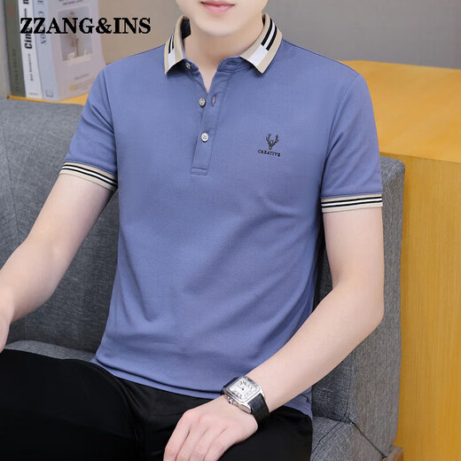 zzang&ins轻奢高端品牌短袖POLO衫男士夏季新款翻领休闲商务宽松 t恤衣服潮 681烟灰 XL （建议130-140斤）