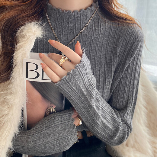 Yu Zhaolin white bottom shirt for women, half turtleneck sweater, ear-trimmed sweater, autumn and winter top