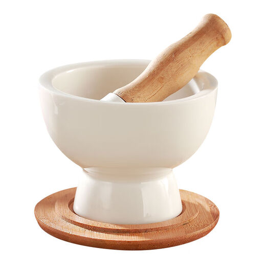 Mortar ceramic high-strength porcelain tamper jar mortar large grinding bowl mashing and grinding household grinder 17 cm bowl + rod set