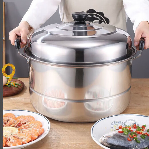 Jianyang stainless steel steamer large household thickened double-layer induction cooker gas stove pot steamed bun pot steamed bun pot steamed fish pot upgraded extra thick double layer 28cm extra height 28cm