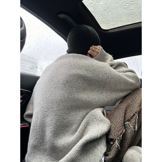 Jingsa American retro lazy old money style sweater men's autumn and winter loose inner Henry collar sweater sweater jacket new gray XL