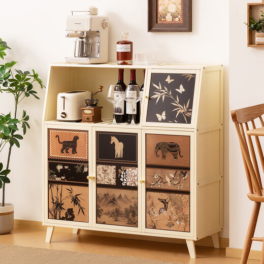 Trojan kitchen side cabinet storage cabinet home floor-to-ceiling cabinet wall-mounted living room antique style storage cabinet wine cabinet tea cabinet antique style inkjet brown - single door 34 long