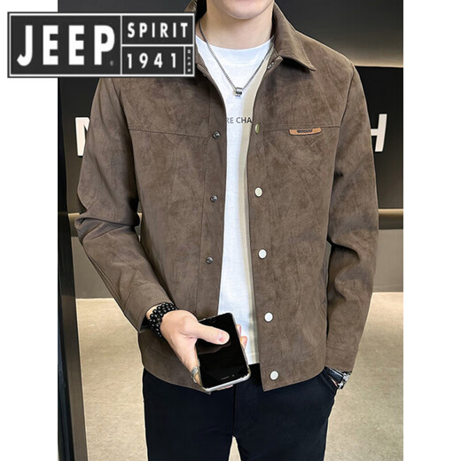 JEEP SPIRIT Jeep High-end Men's Jacket 2025 Autumn and Winter New Lapel Suede Clothes Versatile Casual Jacket Men 2001 Coffee Color Regular M 90-110Jin Jin is equal to 0.5 kg