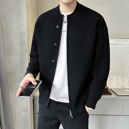 NYJO European Station Men's Sweater Winter Slim Casual Button Henley Collar Sweater Jacket Warm Clothes High-end Gray M