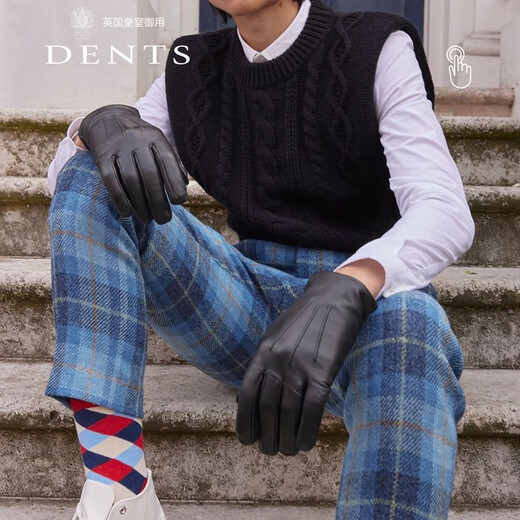 Dents Benny same style light luxury touch screen gloves men's autumn and winter shearling fleece lining birthday and New Year gift box 5-1568 black L