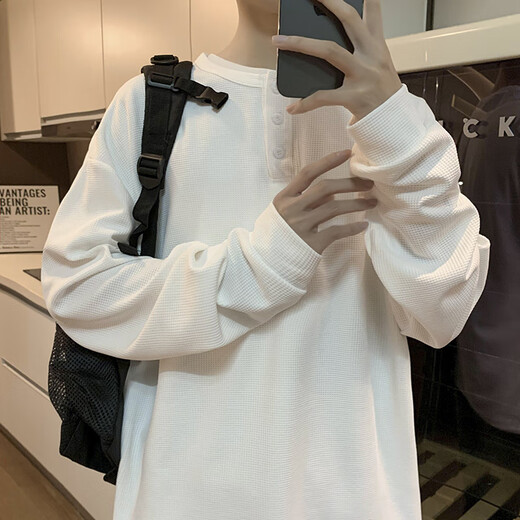 Madisa autumn new Henry collar long-sleeved T-shirt men's versatile retro T-shirt casual sports top ee light gray M