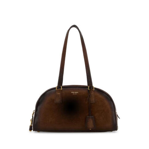 PRADA FW25 Light Luxury Women's Brown Suede Medium Bowling Shoulder Bag Brown One Size