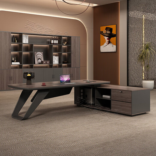 New boss table with light luxury, lacquered executive desk, simple and modern president desk, office desk, manager table 1.8m boss table + side cabinet