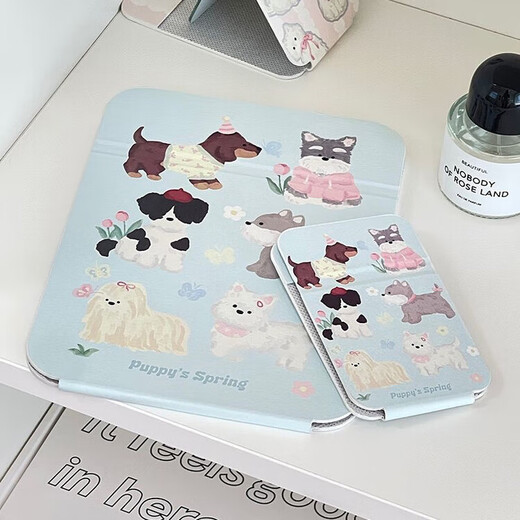 Mirror makeup mirror foldable desktop makeup mirror portable large student dormitory gift female beauty mirror makeup mirror cute blue puppy makeup mirror large size