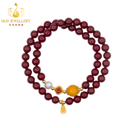 Bailuoqi Xiangxi original ore cinnabar bracelet double circle multi-turn southern red beeswax pearl multi-treasure bracelet for women 6mm beads