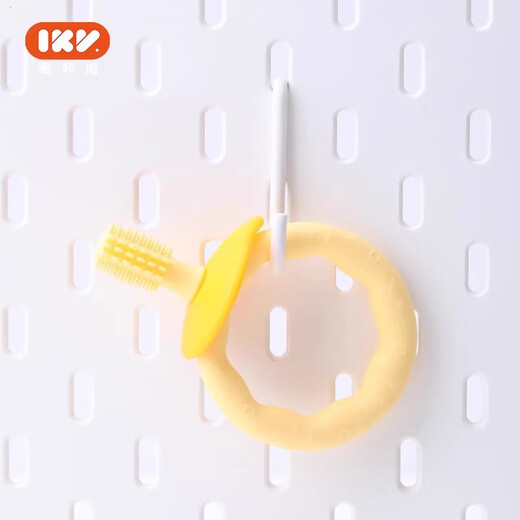 IKV donut teether baby silicone teether can be boiled and chewed softly for babies 0-6-12 months yellow + storage box