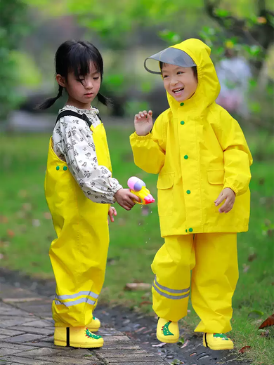 Fantasy children's raincoat overalls rain pants one-piece Anji play clothes dual-purpose waterproof full body boys and girls kindergarten set 901 yellow overalls + top M M