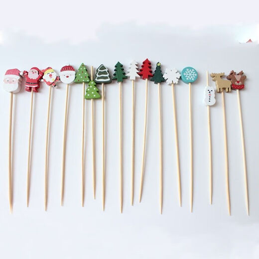 Kaximu Christmas Fruit Picks Candied Haws Tools Holiday Decoration Picks Internet Celebrity Cartoon Style Picks Disposable Forks Christmas Themed Bamboo Picks Combination Christmas Mix 50 Sticks + Glutinous Rice Paper 100 Pieces