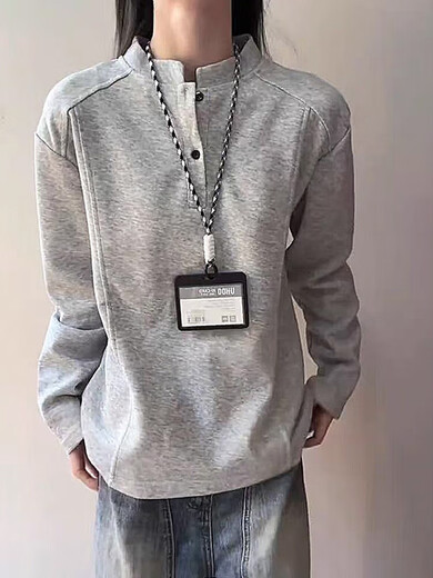 Cleanfit right shoulder henley collar long sleeve t-shirt men's early autumn American polo shirt sweatshirt stand collar bottoming shirt light gray upgraded model contact customer service for a discount of 10 yuan M
