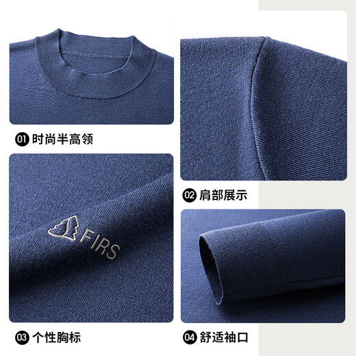 SHANSHAN machine washable 100% pure wool sweater for men winter warm half turtleneck knitted inner dad sweater black L /175