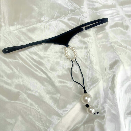 Men's pearl JJ set thong back yard style men's T pants hollow massage underwear two wear leakage PP pants one size 2 black does not include back yard beads