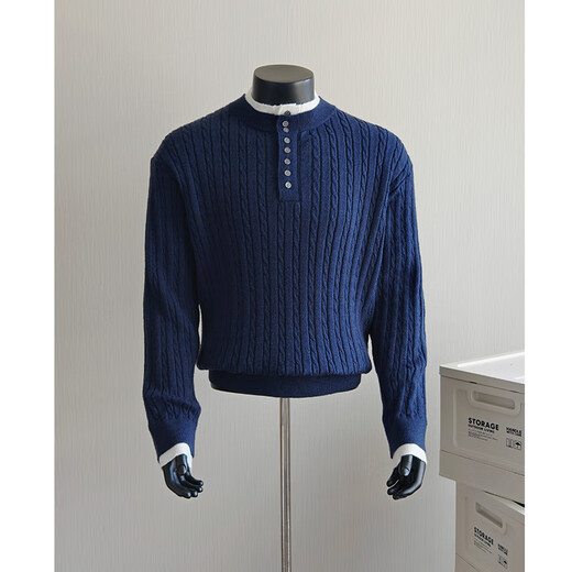 BULLDAMAN old money style Henry collar fake two-piece sweater for men winter new casual commuter style bottoming sweater dark gray S