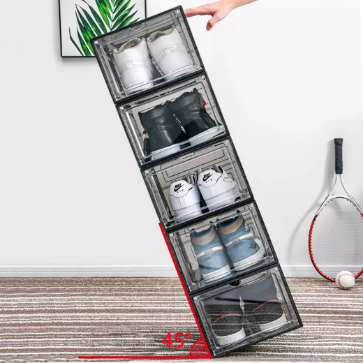 Yusenyi thickened magnetic shoe box storage box suitable for dormitory side-opening high-top shoes, transparent acrylic hard plastic space storage, front-opening large magnetic suction 46 size high-top shoes, high transparent four packs 0x0x0cm