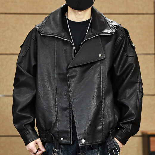 Gu Xiansen leather jacket men's 2025 new high-end men's clothing handsome men's motorcycle American pilot leather jacket men's black M 110-130Jin Jin is equal to 0.5 kg